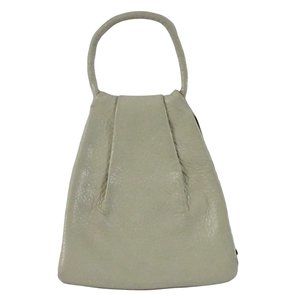 Vintage Leather Bag, Off White Purse, Side Entry, Metal Zipper, Leather